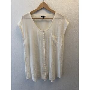 EILEEN FISHER Beige100% Silk Chiffon Button Front Pocket Shirt Top Size L